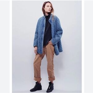 Free People Quilted Chambray Jacket faded Blue Size Small Women’s Oversized